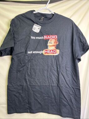 Gildan Black Graphic Tee "too much RADIO not enough HEAD"